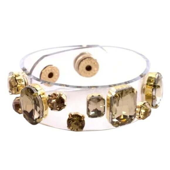 NEW Bronze Plastic Jeweled Rhinestone Band Bracelet - Picture 2 of 2